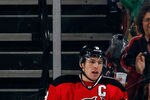 NEWARK, NJ - MARCH 11:  Zach Parise #9 of the New Jersey Devils celebrates his third period goal with teammate Patrik Elias #26 in an NHL hockey game against the Philadelphia Flyers at Prudential Center on March 11, 2012 in Newark, New Jersey.  (Photo by Paul Bereswill/Getty Images)