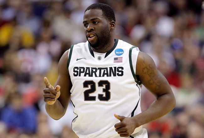COLUMBUS, OH - MARCH 18: Draymond Green #23 of the Michigan State Spartans celebrates after a basket against the St. Louis Billikens in the first half during the third round of the 2012 NCAA Men's basketball tournament at Nationwide Arena on March 18, 2012 in Columbus, Ohio.  (Photo by Rob Carr/Getty Images)