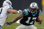 CHARLOTTE, NC - NOVEMBER 13:   Legedu Naanee #17 of the Carolina Panthers tries to make a move against the Tennessee Titans during their game at Bank of America Stadium on November 13, 2011 in Charlotte, North Carolina.  (Photo by Streeter Lecka/Getty Images)