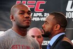 ATLANTA, GA - FEBRUARY 16: Fighters Jon Jones (L) and Rashad Evans pose after a press conference promoting UFC 145: Jones v Evans at Philips Arena on February 16, 2012 in Atlanta, Georgia. (Photo by Scott Cunningham/Getty Images)