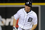 DETROIT, MI - OCTOBER 12:  Brandon Inge #15 of the Detroit Tigers runs the bases after a solo home run in the seventh inning of Game Four of the American League Championship Series against the Texas Rangers at Comerica Park on October 12, 2011 in Detroit, Michigan.  (Photo by Kevork Djansezian/Getty Images)