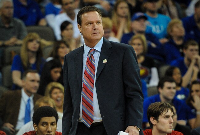 OMAHA, NE - MARCH 16: Kansas Jayhawks coach Bill Self during the second round of the NCAA Mens Basketball Tournament against the Detroit Titans at CenturyLink Center March 16, 2012 in Omaha, Nebraska. (Photo by Eric Francis/Getty Images)
