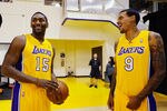 EL SEGUNDO, CA - SEPTEMBER 25:  Ron Artest #15 and Matt Barnes #9 of the Los Angeles Lakers talk during Media Day at the Toyota Center on September 25, 2010 in El Segundo, California. NOTE TO USER: User expressly acknowledges and agrees that, by downloading and/or using this Photograph, user is consenting to the terms and conditions of the Getty Images License Agreement.  (Photo by Kevork Djansezian/Getty Images)