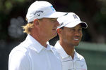 ORLANDO, FL - MARCH 23:   Ernie Els (L) and Tiger Woods walk down the first hole during the second round of the Arnold Palmer Invitational presented by MasterCard at the Bay Hill Club and Lodge on March 23, 2012 in Orlando, Florida.  (Photo by Sam Greenwood/Getty Images)