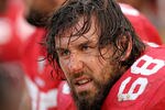SAN FRANCISCO, CA - NOVEMBER 20:  Adam Snyder #68 of the San Francisco 49ers sits on the bench during their game against the Arizona Cardinals at Candlestick Park on November 20, 2011 in San Francisco, California.  (Photo by Ezra Shaw/Getty Images)