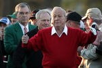 AUGUSTA, GA - APRIL 07: William Porter Payne, the chairman of Augusta National Golf Club, Jack Nicklaus and  Arnold Palmer, wait on the first tee prior to starting the first round of the 2011 Masters Tournament at Augusta National Golf Club on April 7, 2011 in Augusta, Georgia.  (Photo by Ross Kinnaird/Getty Images for Golf Week)