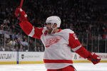 NEW YORK, NY - MARCH 21:  Henrik Zetterberg #40 of the Detroit Red Wings celebrates his goal at 3:36 of the first period against the New York Rangers at Madison Square Garden on March 21, 2012 in New York City.  (Photo by Bruce Bennett/Getty Images)