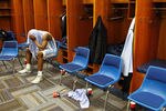 ST LOUIS, MO - MARCH 25:  Harrison Barnes #40 of the North Carolina Tar Heels sits dejected in the locker room after they lost 80-67 against the Kansas Jayhawks during the 2012 NCAA Men's Basketball Midwest Regional Final at Edward Jones Dome on March 25, 2012 in St Louis, Missouri.  (Photo by Dilip Vishwanat/Getty Images)