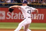 ST. PETERSBURG, FL - SEPTEMBER 24:  Kyle Farnworth #43 of the Tampa Bay Rays comes in to pitch in the 9th inning against the Toronto Blue Jays during the game on September 24, 2011 at Tropicana Field in St. Petersburg, Florida. The Tampa Bay Rays won 6-2. (Photo by Charles Sonnenblick/Getty Images)
