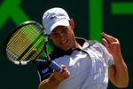 KEY BISCAYNE, FL - MARCH 24:  Andy Roddick in action against Gilles Muller of Luxembourg during Day 6 of the Sony Ericsson Open at Crandon Park Tennis Center on March 24, 2012 in Key Biscayne, Florida.  (Photo by Mike Ehrmann/Getty Images)
