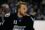 TAMPA, FL - MAY 25:  Steven Stamkos #91 of the Tampa Bay Lightning warms up prior to Game Six of the Eastern Conference Finals against the Boston Bruins during the 2011 NHL Stanley Cup Playoffs at St Pete Times Forum on May 25, 2011 in Tampa, Florida.  (Photo by Justin K. Aller/Getty Images)