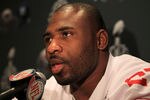 INDIANAPOLIS, IN - FEBRUARY 02:  Brandon Jacobs #27 of the New York Giants answers questions from the press during a media availability session for Super Bowl XLVI at the Indianapolis Downtown Marriott on February 2, 2012 in Indianapolis, Indiana.  (Photo by Scott Halleran/Getty Images)