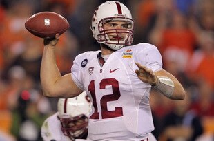 GLENDALE, AZ - JANUARY 02:  Andrew Luck #12 of the Stanford Cardinal throws a pass against the Oklahoma State Cowboys during the Tostitos Fiesta Bowl on January 2, 2012 at University of Phoenix Stadium in Glendale, Arizona.  (Photo by Doug Pensinger/Getty Images)