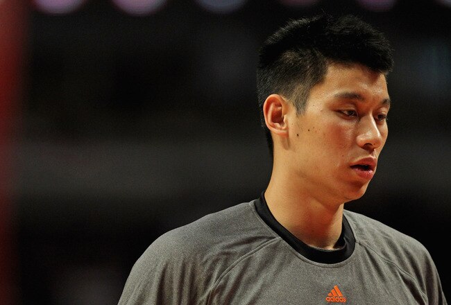 CHICAGO, IL - MARCH 12: Jeremy Lin #17 of the New York Knicks participates in warm-ups before a game against the Chicago Bulls at the United Center on March 12, 2012 in Chicago, Illinois. NOTE TO USER: User expressly acknowledges and agrees that, by downloading and or using this photograph, User is consenting to the terms and conditions of the Getty Images License Agreement. (Photo by Jonathan Daniel/Getty Images)