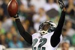 PHILADELPHIA, PA - AUGUST 25:  Asante Samuel #22 of the Philadelphia Eagles celebrates his interception in the first half against the Cleveland Browns during their pre season game on August 25, 2011 at Lincoln Financial Field in Philadelphia, Pennsylvania.  (Photo by Jim McIsaac/Getty Images)