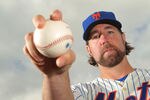 PORT ST. LUCIE, FL - MARCH 02:  Pitcher R.A. Dickey #43 of the New York Mets poses for photos during MLB photo day on March 2, 2012 in Port St. Lucie, Florida.  (Photo by Marc Serota/Getty Images)