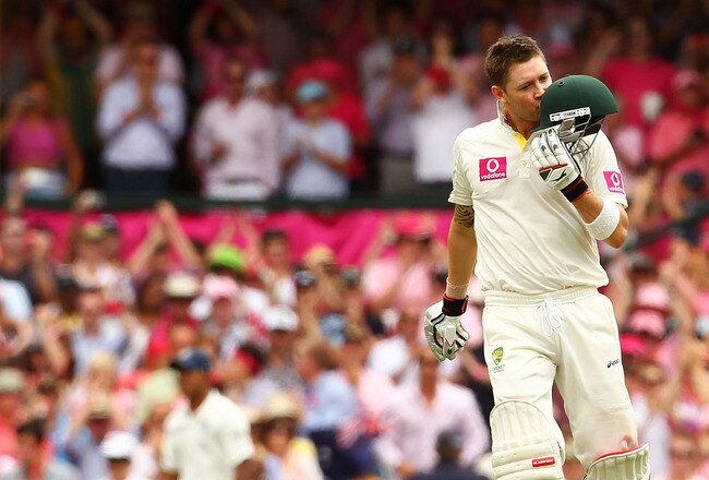 SYDNEY, AUSTRALIA - JANUARY 05:  Michael Clarke of Australia celebrates his triple century during day three of the Second Test Match between Australia and India at Sydney Cricket Ground on January 5, 2012 in Sydney, Australia.  (Photo by Mark Nolan/Getty Images)