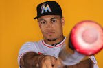 JUPITER, FL - FEBRUARY 27: Outfielder Mike Stanton #27 of the Miami Marlins poses for photos during media day on February 27, 2012 in Jupiter, Florida. (Photo by Marc Serota/Getty Images)