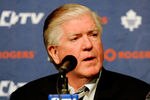 MONTREAL, CANADA - MARCH 3:  Toronto Maple Leafs General Manager Brian Burke speaks to the media during a press conference to introduce new head coach Randy Carlyle at the Bell Centre on March 3, 2012 in Montreal, Quebec, Canada.  (Photo by Richard Wolowicz/Getty Images)