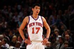 NEW YORK, NY - MARCH 20:  Jeremy Lin #17 of the New York Knicks looks on against the Toronto Raptors at Madison Square Garden on March 20, 2012 in New York City.  NOTE TO USER: User expressly acknowledges and agrees that, by downloading and or using this photograph, User is consenting to the terms and conditions of the Getty Images License Agreement.  (Photo by Chris Chambers/Getty Images)