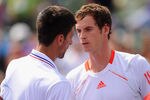 KEY BISCAYNE, FL - APRIL 01:  Andy Murray of Great Britain speaks to winner Novak Djokovic of Serbia looks after the men's singles final on day 14 of the Sony Ericsson Open at Crandon Park Tennis Center on April 1, 2012 in Key Biscayne, Florida.  (Photo by Michael Regan/Getty Images)