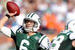 MIAMI GARDENS, FL - JANUARY 01:  Quarterback Mark Sanchez #6 of the New York Jets throws against the Miami Dolphins at Sun Life Stadium on January 1, 2012 in Miami Gardens, Florida.  (Photo by Marc Serota/Getty Images)