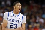 NEW ORLEANS, LA - MARCH 31:  Anthony Davis #23 of the Kentucky Wildcats reacts late in the second half against the Louisville Cardinals during the National Semifinal game of the 2012 NCAA Division I Men's Basketball Championship at the Mercedes-Benz Superdome on March 31, 2012 in New Orleans, Louisiana.  (Photo by Ronald Martinez/Getty Images)