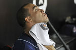 CHICAGO, IL - AUGUST 16:  Starting pitcher Ubaldo Jimenez #30 of the Cleveland Indians sits on the bench after being taken out of the game during the fifth inning against the Chicago White Sox  at U.S. Cellular Field on August 16, 2011 in Chicago, Illinois.  (Photo by Brian Kersey/Getty Images)