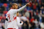HARRISON, NJ - MARCH 31:  Thierry Henry #14 of the New York Red Bulls celebrates his first half goal against the Montreal Impact at Red Bull Arena on March 31, 2012 in Harrison, New Jersey. The Red Bulls defeated the Impact 5-2.  (Photo by Mike Stobe/Getty Images for New York Red Bulls)