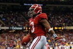 NEW ORLEANS, LA - JANUARY 09:  Trent Richardson #3 of the Alabama Crimson Tide celebrates after scoring a touchdown in the fourth quarter against the Louisiana State University Tigers during the 2012 Allstate BCS National Championship Game at Mercedes-Benz Superdome on January 9, 2012 in New Orleans, Louisiana.  (Photo by Ronald Martinez/Getty Images)
