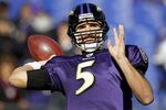 BALTIMORE, MD - DECEMBER 24:  Joe Flacco #5 of the Baltimore Ravens warms up before the start of the Ravens game against the Cleveland Browns at M&T Bank Stadium on December 24, 2011 in Baltimore, Maryland.  (Photo by Rob Carr/Getty Images