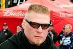 DAYTONA BEACH, FL - FEBRUARY 13:  MMA fighter Brock Lesnar walks in the garage area during practice for the Daytona 500 at Daytona International Speedway on February 13, 2010 in Daytona Beach, Florida.  (Photo by Sam Greenwood/Getty Images for NASCAR)