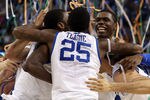 NEW ORLEANS, LA - APRIL 02:  The Kentucky Wildcats celebrate after defeating the Kansas Jayhawks 67-59 in the National Championship Game of the 2012 NCAA Division I Men's Basketball Tournament at the Mercedes-Benz Superdome on April 2, 2012 in New Orleans, Louisiana.  (Photo by Jeff Gross/Getty Images)