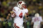 PASADENA, CA - JANUARY 02:  Jared Abbrederis #4 of the Wisconsin Badgers runs with the ball against the Oregon Ducks at the 98th Rose Bowl Game on January 2, 2012 in Pasadena, California.  (Photo by Stephen Dunn/Getty Images)