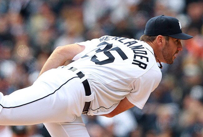 DETROIT, MI - APRIL 05: Justin Verlander #35 of the Detroit Tigers pitches in the first inning on opening day against the Boston Red Sox at Comerica Park on April 5, 2012 in Detroit, Michigan. (Photo by Leon Halip/Getty Images)