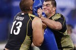 INDIANAPOLIS, IN - FEBRUARY 25: Offensive lineman David DeCastro of Stanford participates in a drill during the 2012 NFL Combine at Lucas Oil Stadium on February 25, 2012 in Indianapolis, Indiana. (Photo by Joe Robbins/Getty Images)
