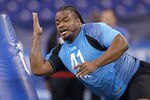 INDIANAPOLIS, IN - FEBRUARY 27: Defensive lineman Dontari Poe of Memphis takes part in a drill during the 2012 NFL Combine at Lucas Oil Stadium on February 27, 2012 in Indianapolis, Indiana. (Photo by Joe Robbins/Getty Images)