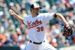 BALTIMORE, MD - APRIL 08: Jason Hammel #39 of the Baltimore Orioles pitches against the Minnesota Twins at Oriole Park at Camden Yards on April 8, 2012 in Baltimore, Maryland. (Photo by Greg Fiume/Getty Images)