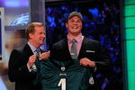 NEW YORK, NY - APRIL 28:  NFL Commissioner Roger Goodell (L) poses for a photo with Danny Watkins, #22 overall pick by the Philadelphia Eagles, on stage during the 2011 NFL Draft at Radio City Music Hall on April 28, 2011 in New York City.  (Photo by Chris Trotman/Getty Images)