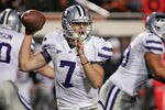 STILLWATER, OK - NOVEMBER 5:  Quarterback Collin Klein #7 of the Kansas State Wildcats looks to throw in the first half against the Oklahoma State Cowboys on November 5, 2011 at Boone Pickens Stadium in Stillwater, Oklahoma.  Oklahoma State defeated Kansas State 52-45.  (Photo by Brett Deering/Getty Images)