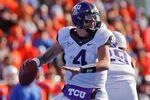 BOISE, ID - NOVEMBER 12:  Casey Pachall #4 of the TCU Horned Frogs looks for a receiver against the Boise State Broncos at Bronco Stadium on November 12, 2011 in Boise, Idaho.  (Photo by Otto Kitsinger III/Getty Images)