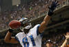 NEW ORLEANS, LA - JANUARY 07:  Calvin Johnson #81 of the Detroit Lions celebrates after scoring a touchdown in the second quarter against the New Orleans Saints during their 2012 NFC Wild Card Playoff game at Mercedes-Benz Superdome on January 7, 2012 in New Orleans, Louisiana.  (Photo by Ronald Martinez/Getty Images)