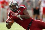 ORLANDO, FL - JANUARY 02: Alshon Jeffery #1 of the South Carolina Gamecocks makes a catch during the Capitol One Bowl against the Nebraska Cornhuskers at Florida Citrus Bowl on January 2, 2012 in Orlando, Florida.  (Photo by Mike Ehrmann/Getty Images)