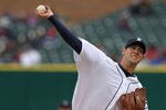 DETROIT, MI - APRIL 10:  Rick Porcello #48 of the Detroit Tigers throws a fourth inning pitch while playing the Tampa Bay Rays at Comerica Park on April 10, 2012 in Detroit, Michigan.  Detroit won the game 5-2. (Photo by Gregory Shamus/Getty Images)