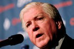 MONTREAL, CANADA - MARCH 3:  Toronto Maple Leafs General Manager Brian Burke speaks to the media during a press conference to introduce new head coach Randy Carlyle at the Bell Centre on March 3, 2012 in Montreal, Quebec, Canada.  (Photo by Richard Wolowicz/Getty Images)