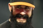 PHOENIX, AZ - SEPTEMBER 23:  Pitcher Brian Wilson #38 of the San Francisco Giants warms up before the Major League Baseball game against the Arizona Diamondbacks at Chase Field on September 23, 2011 in Phoenix, Arizona.  (Photo by Christian Petersen/Getty Images)