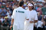 AUGUSTA, GA - APRIL 08:  Bubba Watson of the United States (R) and caddie Ted Scott (L) shake hands during the final round of the 2012 Masters Tournament at Augusta National Golf Club on April 8, 2012 in Augusta, Georgia.  (Photo by Andrew Redington/Getty Images)