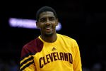 NEWARK, NJ - MARCH 19:  Kyrie Irving #2 of the Cleveland Cavaliers looks on during warm ups against the New Jersey Nets at Prudential Center on March 19, 2012 in Newark, New Jersey.  NOTE TO USER: User expressly acknowledges and agrees that, by downloading and or using this photograph, User is consenting to the terms and conditions of the Getty Images License Agreement.  (Photo by Chris Chambers/Getty Images)