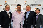 MIAMI GARDENS, FL - SEPTEMBER 28:  (L to R) Florida Marlins President of Baseball Operations Larry Beinfest , Ozzie Guillen , Florida Marlins owner Jeffrey Loria  and Florida Marlins President David P. Samson attend a press conference to announce Guillen as the new manage at Sun Life Stadium on September 28, 2011 in Miami Gardens, Florida.  (Photo by Mike Ehrmann/Getty Images)