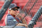 BOSTON, MA - APRIL 14:  Bobby Valentine #25 of the Boston Red Sox watches batting practice before a game with Tampa Bay Rays at Fenway Park April 14, 2012  in Boston, Massachusetts. (Photo by Jim Rogash/Getty Images)
